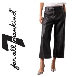 7 For All Mankind Vegan Faux Leather Cropped Wide Leg Pants Black High Rise Sz M